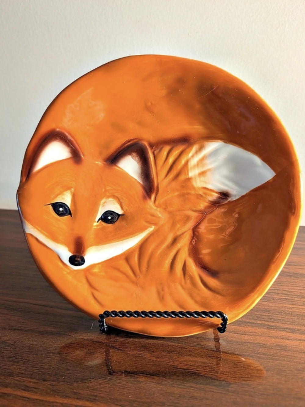 Orange & Brown Ceramic Fox Plate